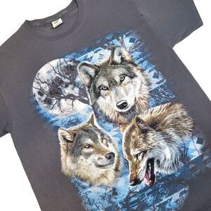 Wolf Moon Nature Graphic NEW Shirt Gray Mens Large Wilderness Fruit Of The Loom